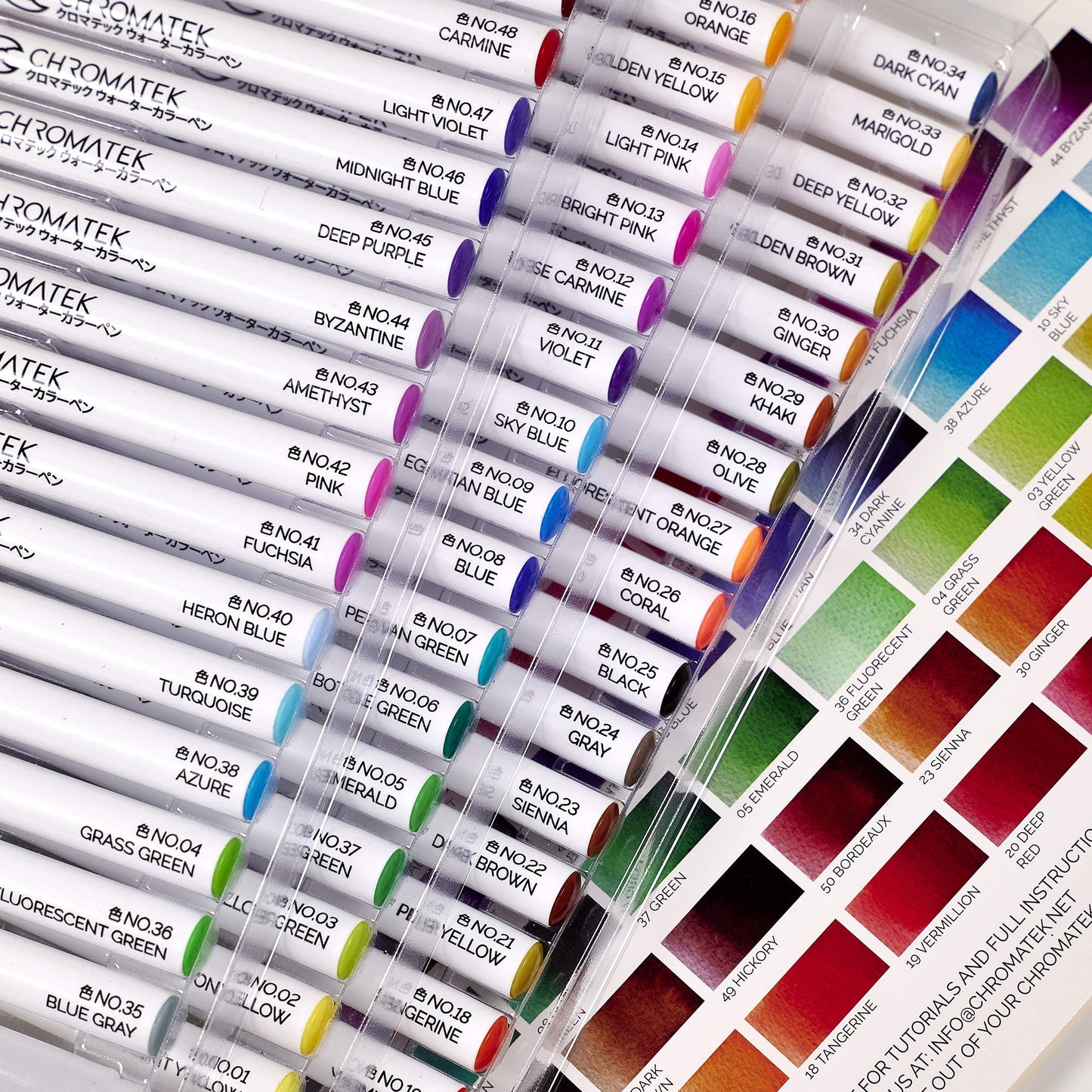 CHROMATEK 54 Watercolor Pens Set | Including 15 Page Pad & Online Video Tutorial Series | 4 Aquapens & 50 Unique Colors | Brush Pens | Easily Blendable, Vivid, Smooth | Professional Art Supplies