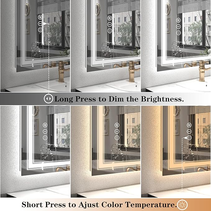 48x36 Led Lighed Bathroom Mirror for Wall, Large Dimmable Vanity Mirror with Lights, Anti-Fog, Shatterproof, Memory， ETL Listed (Backlit and Front Lighted)