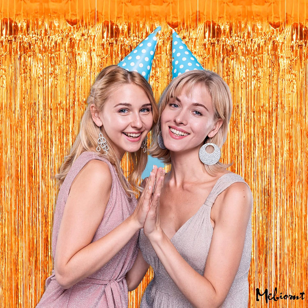 4 Pack Orange Fringe Curtain Backdrop, 3.2Ft x 6.6Ft Metallic Tinsel Foil Fringe Streamers Background for Photo Booth Birthday Wedding Baby Shower Carnival Easter Mother’s Day Party Decorations