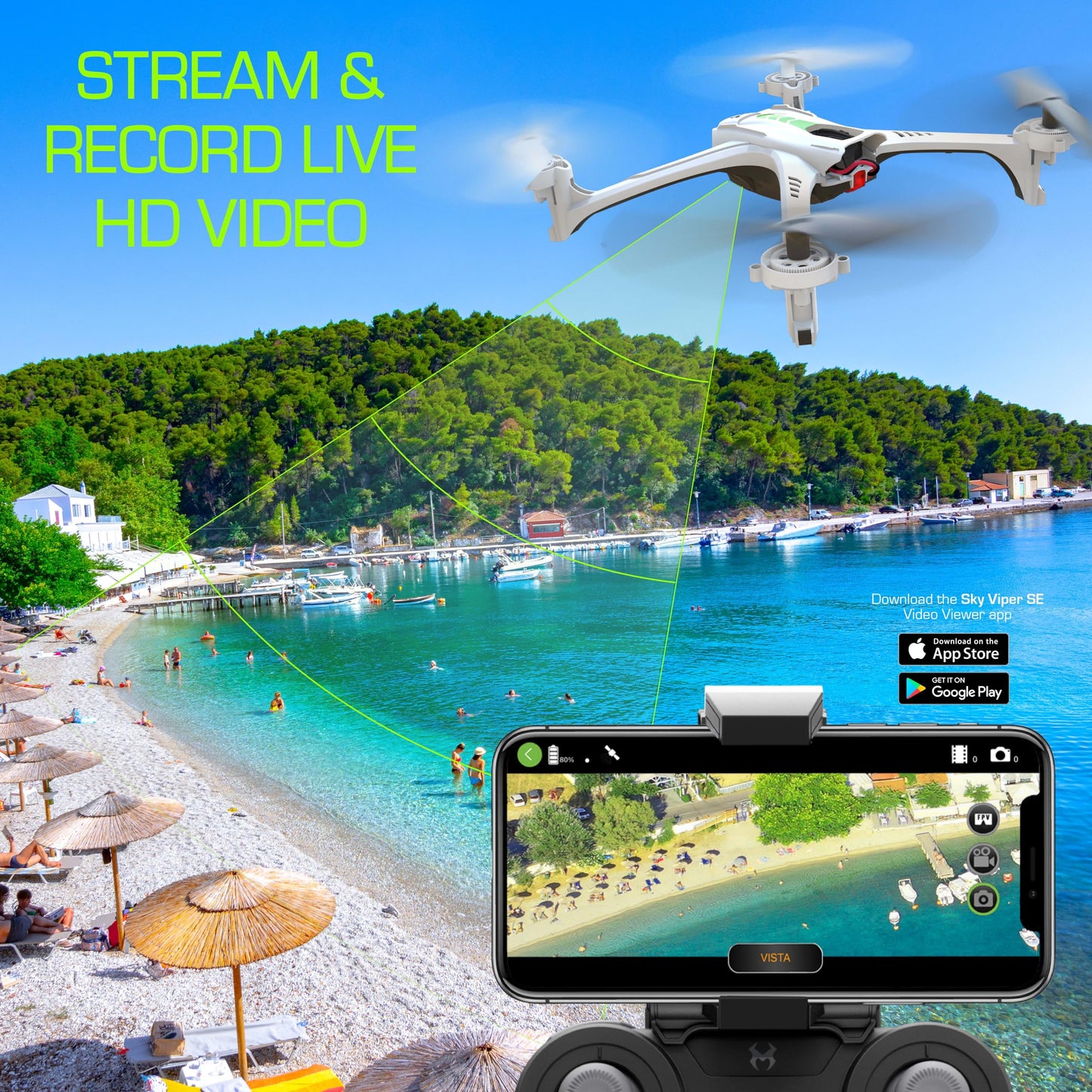 Sky Viper Vista HD Video RC Drone, Stream and Record, Optical Flow, Rechargeable Battery