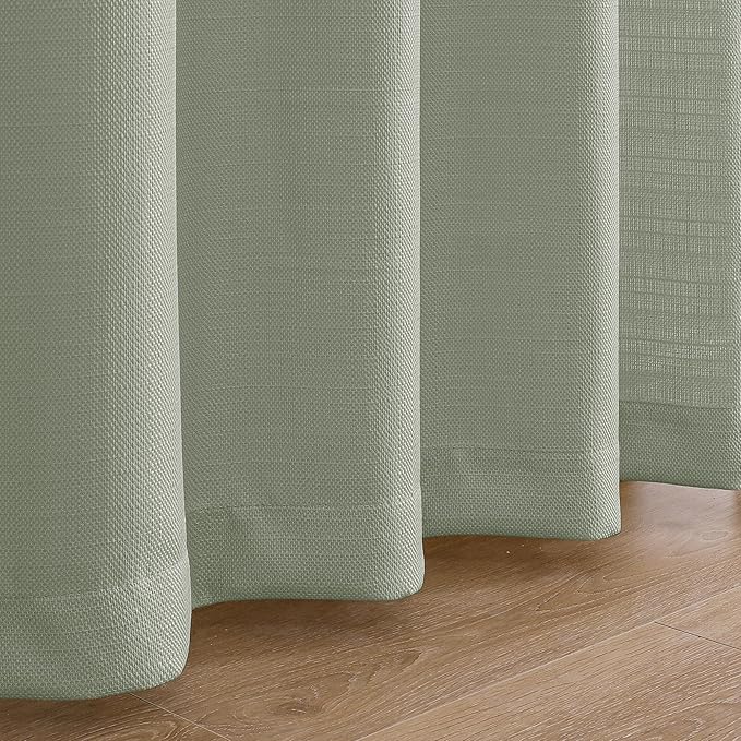 Chyhomenyc Bennet Light Green Curtains 84 Inches Long 2 Panels, Faux Linen Textured Semi Sheer Light Filtering Soft Airy Privacy Farmhouse Curtain Drapes for Living Room Bedroom, 40" Wx84 L