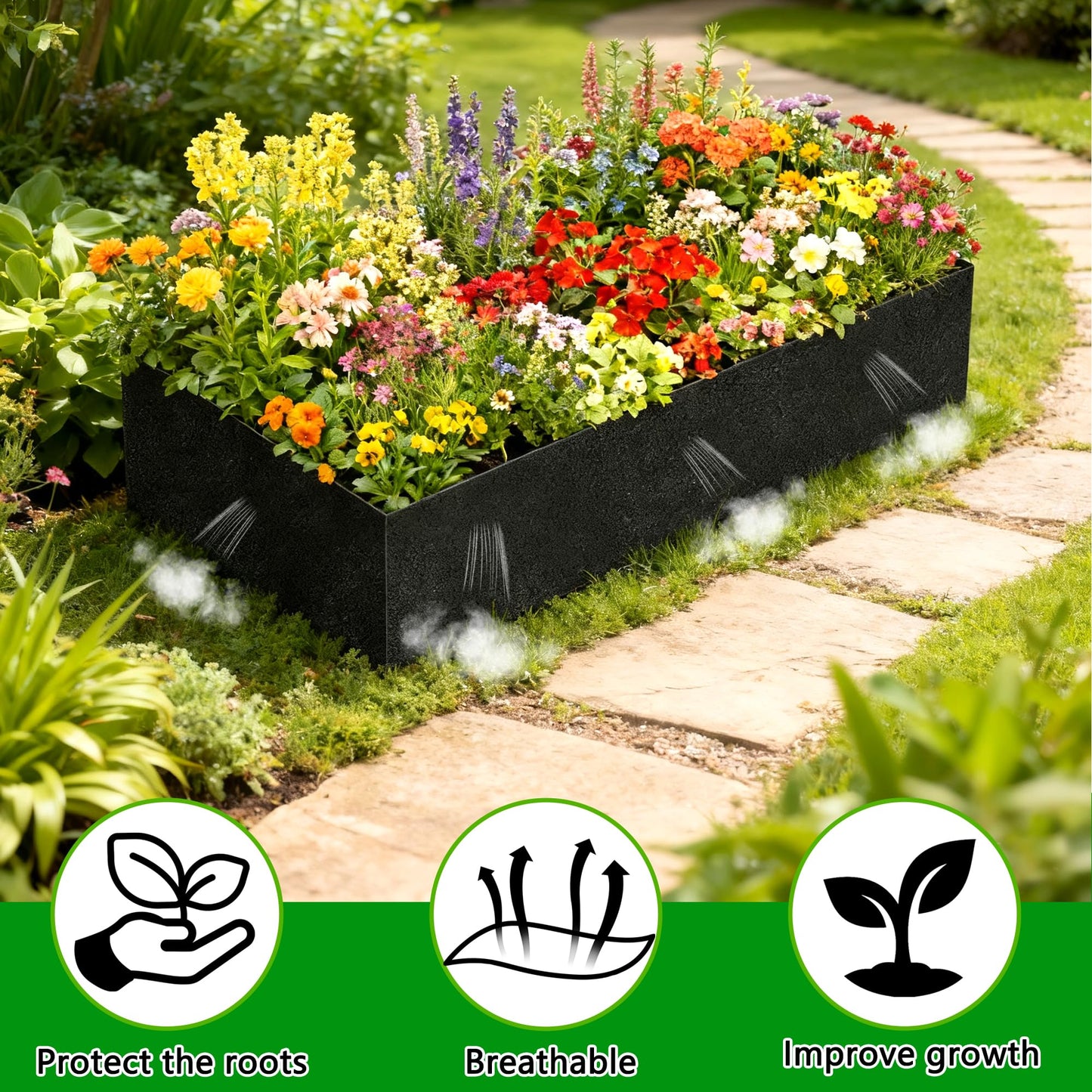 Mizelu 2 Sets 4 x 2 x 1 ft Raised Garden Bed Liner Bag, Breathable Grow Bed Fabric Liners with Clips and Gloves, Garden Box Non Woven Bag for Outdoor Plants Growth Keep Soil Isolation (No Garden Bed)