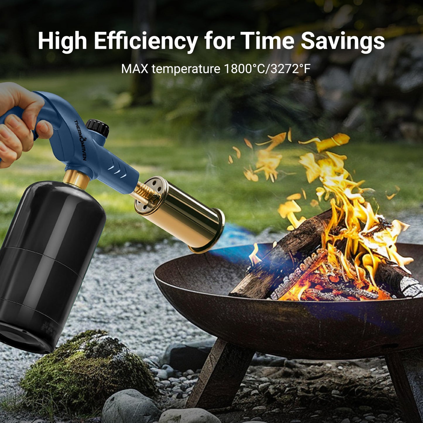 ThermoMaven Powerful Propane Torch, Kitchen Culinary Cooking Torch Lighter, Adjustable Blow Torch for Sous Vide Searing Steak, BBQ, Campfire Charcoal Starter, Gas Welding Kit, Blue (Tank Not Included)