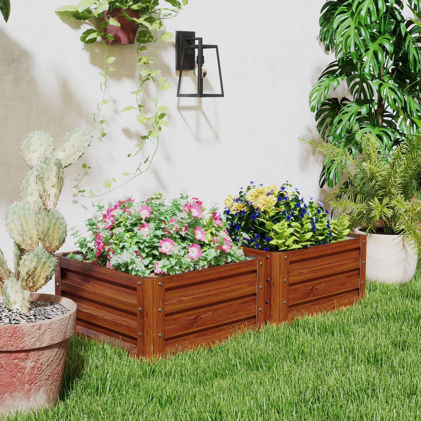 ZAVEROX 2-piece Brown Galvanized Metal Raised Garden Bed 23.5 x 23.5 x 12 inches Open-Bottom Planter Box Rust-Resistant Sturdy Outdoor use