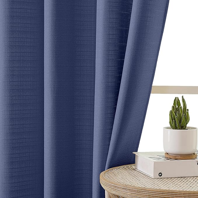 Chyhomenyc Bennet Blue Curtains 54 Inch Length 2 Panels, Faux Linen Textured Semi Sheer Light Filtering Soft Airy Rod Pocket Window Treatment Drapes for Living Room Bedroom, Each 30" Wx54 L