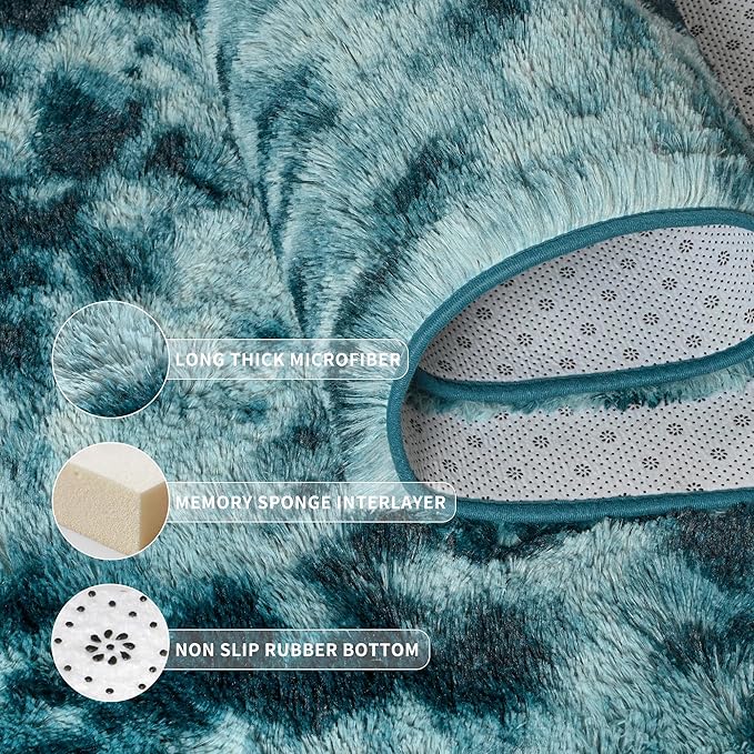 Tepook Soft Fluffy Rugs for Bedroom, 4x6 Area Rug for Living Room, Modern Shaggy Room Rug for Kids Boys Girls, Plush Throw Rugs Indoor Nursery Home Decor Rug with Non-Slip Bottom, Peacock Blue