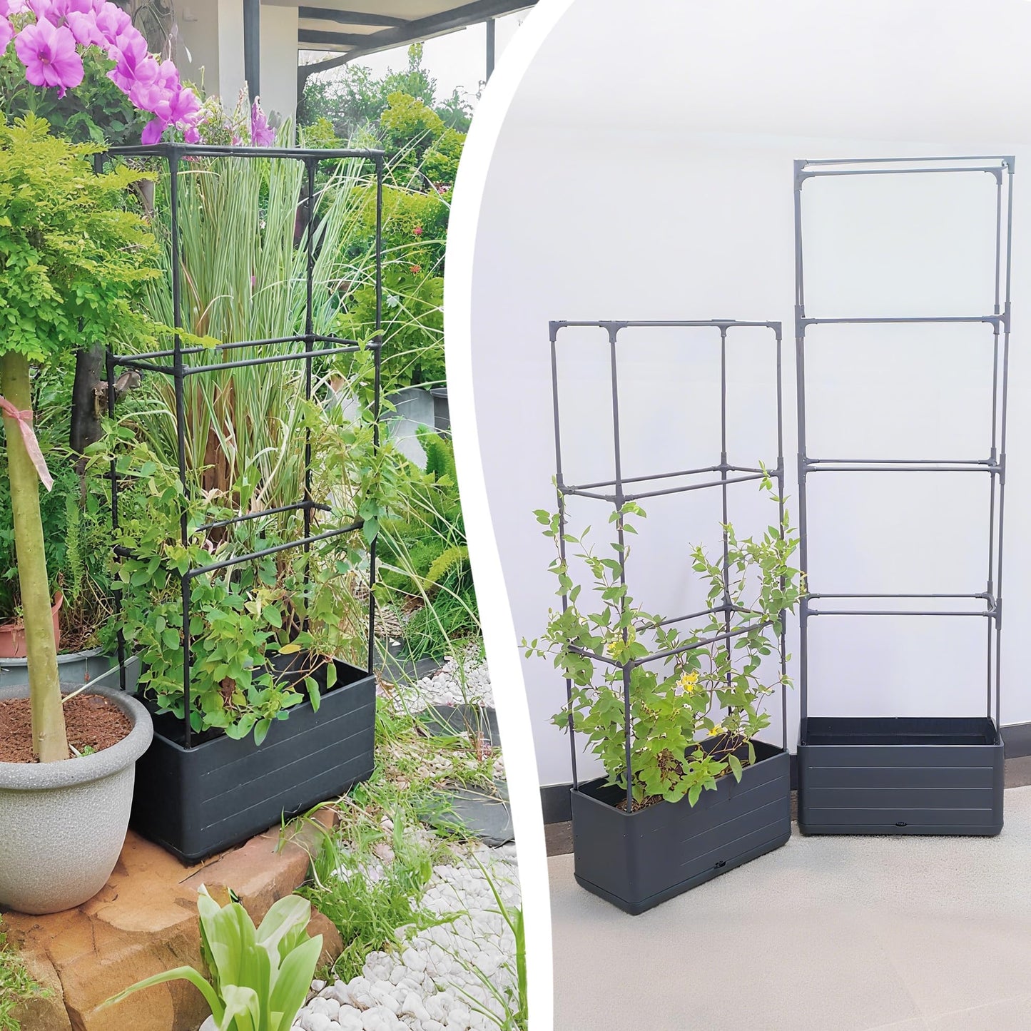 Sumloty 2Pack Raised Garden Bed Planter Boxe with Trellis, 43.4" Self Watering Tomato Raised Planter Box with Trellis for Climbing Vegetable Flowers and Plants, Tomato Cage for Indoor Outdoor Use