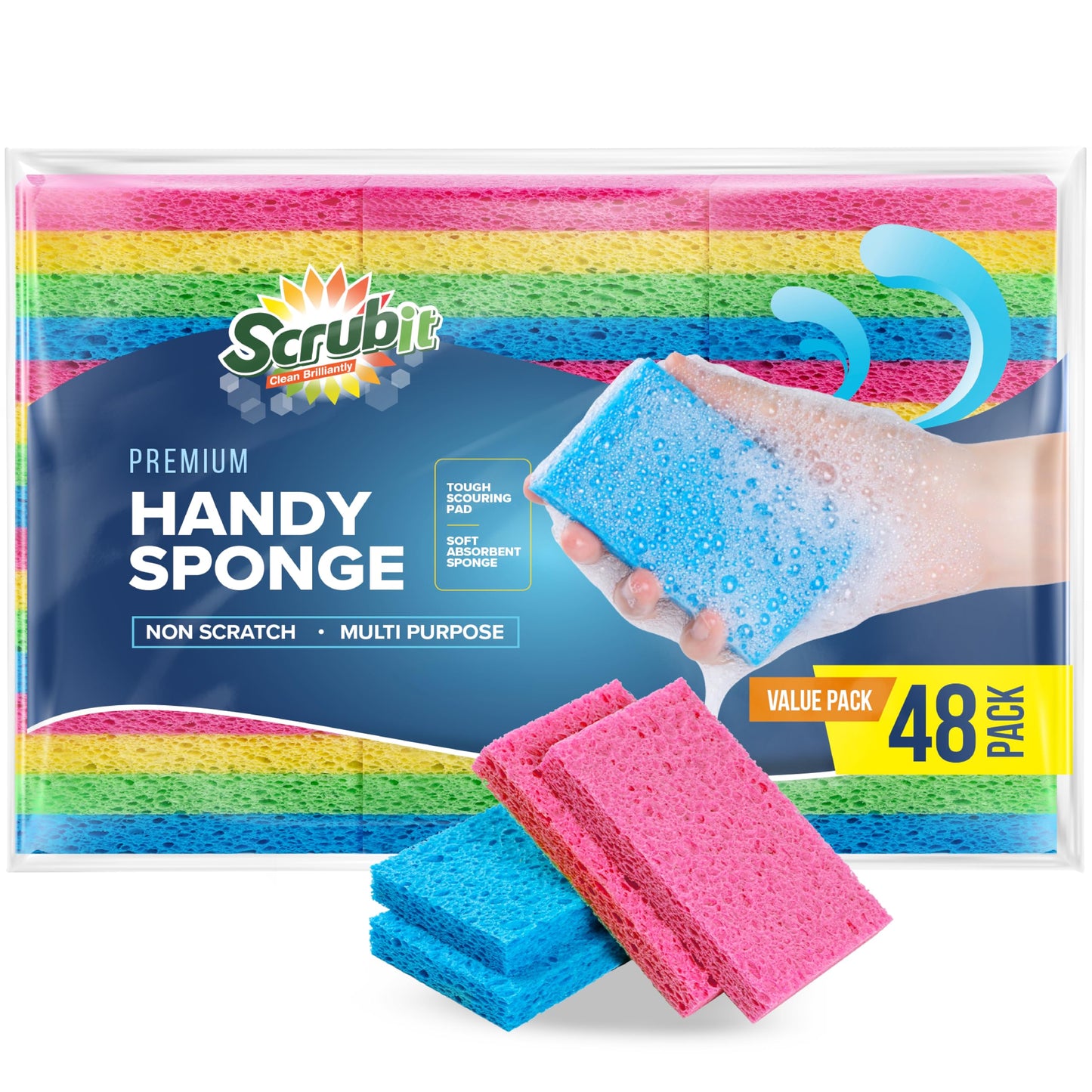 SCRUBIT 48-Count Sponges Kitchen for Dishes Cleaning - Non-Scratch Dish Scrub Sponge - Packaging May Vary, Natural Cellulose Kitchen Sponges