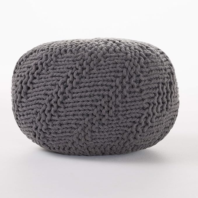 Christopher Knight Home Hazel Indoor / Outdoor Fabric Weave Pouf, Dark Grey Small