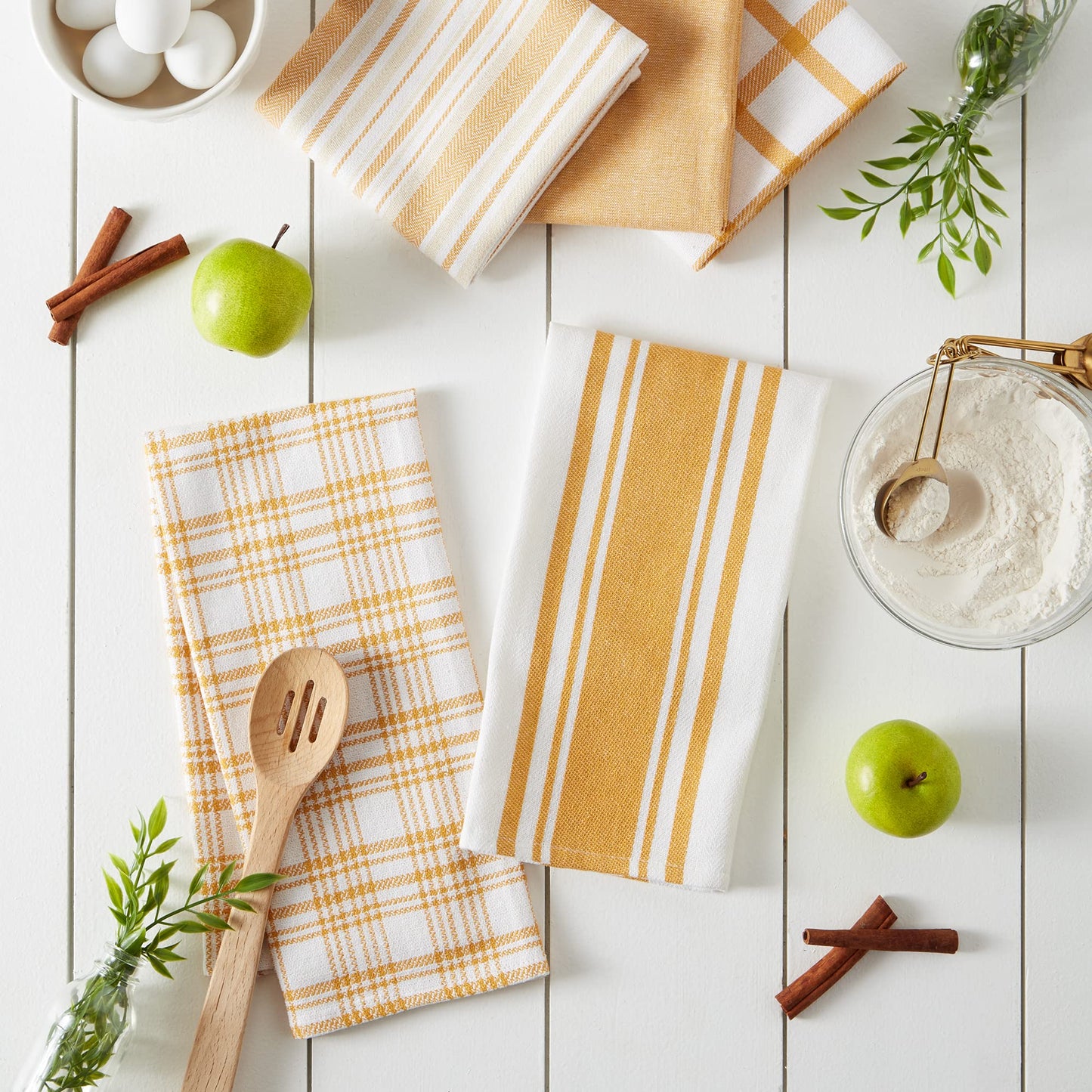 DII Assorted Woven, Kitchen Dishtowel Set, 18x28, Honey Gold, 5 Piece