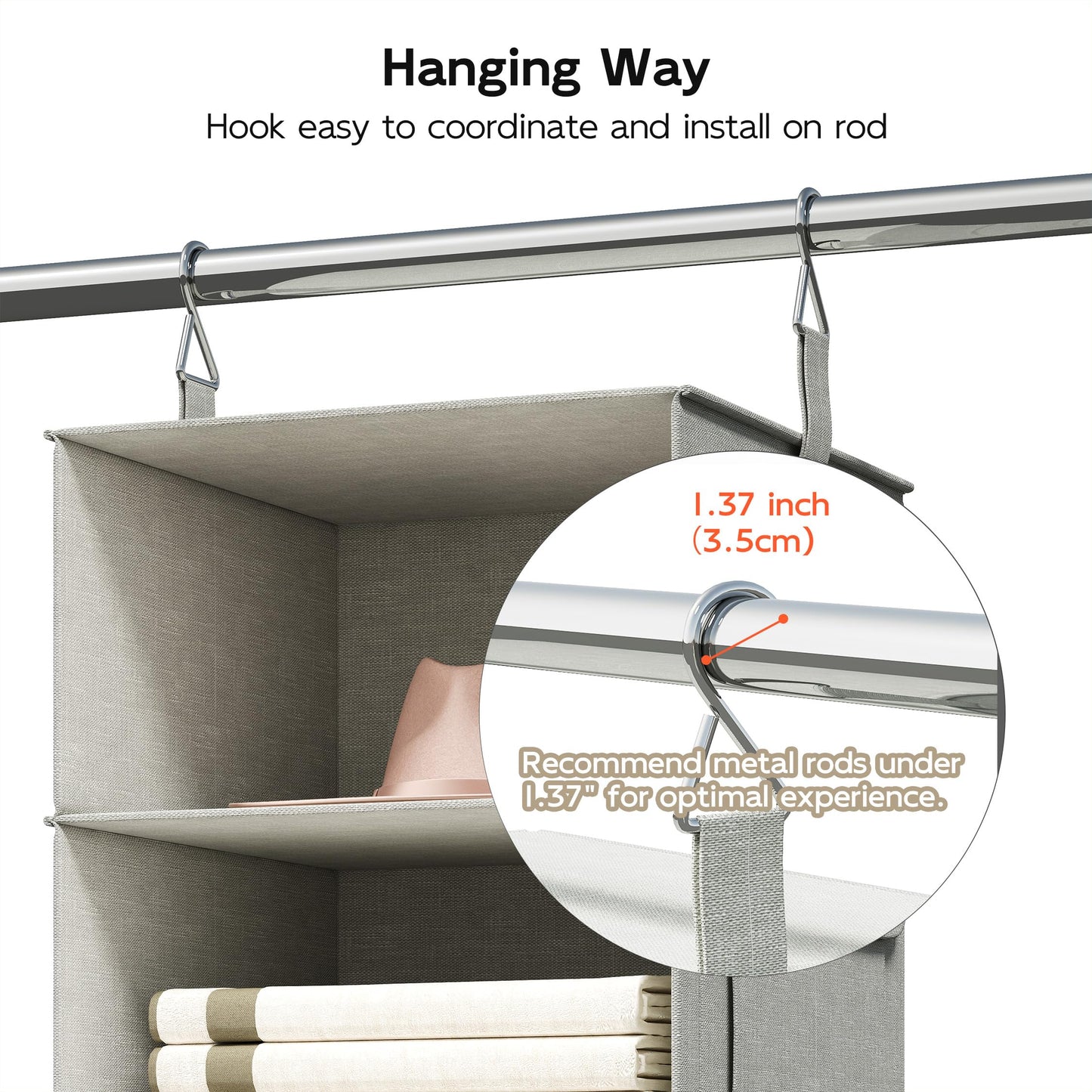 Vailando 6-Shelf Hanging Closet Organizer with 3 Drawers, 2 Separable 3-Shelf Closet Organizers and Storage for Wardrobe Organization, Hanging Dresser for Nursury & Dorm Clothes Organizer