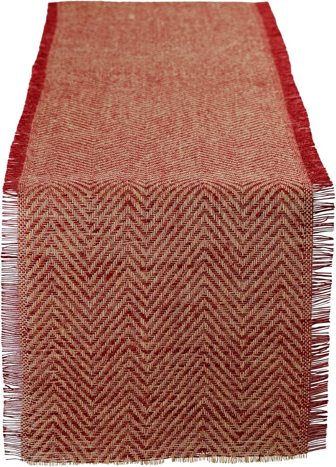 DII Jute Burlap Collection Kitchen Tabletop, Table Runner, 14x108, Chevron Barn Red