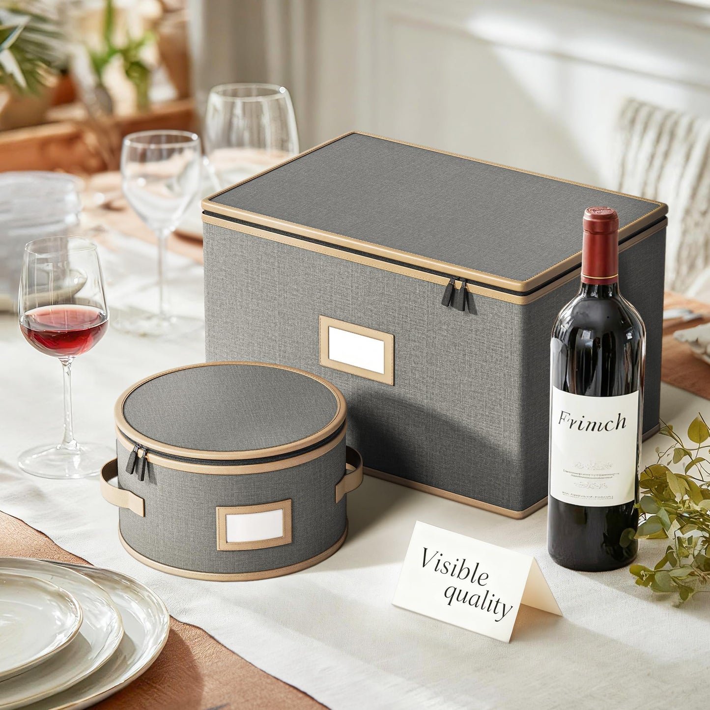 TomVista Wine Glass Storage Box with Dividers, Quilted Hard Shell Organizer for Stemware and Glassware Sets, Ideal for Storage and Moving Supplies, 1-Pack, Grey