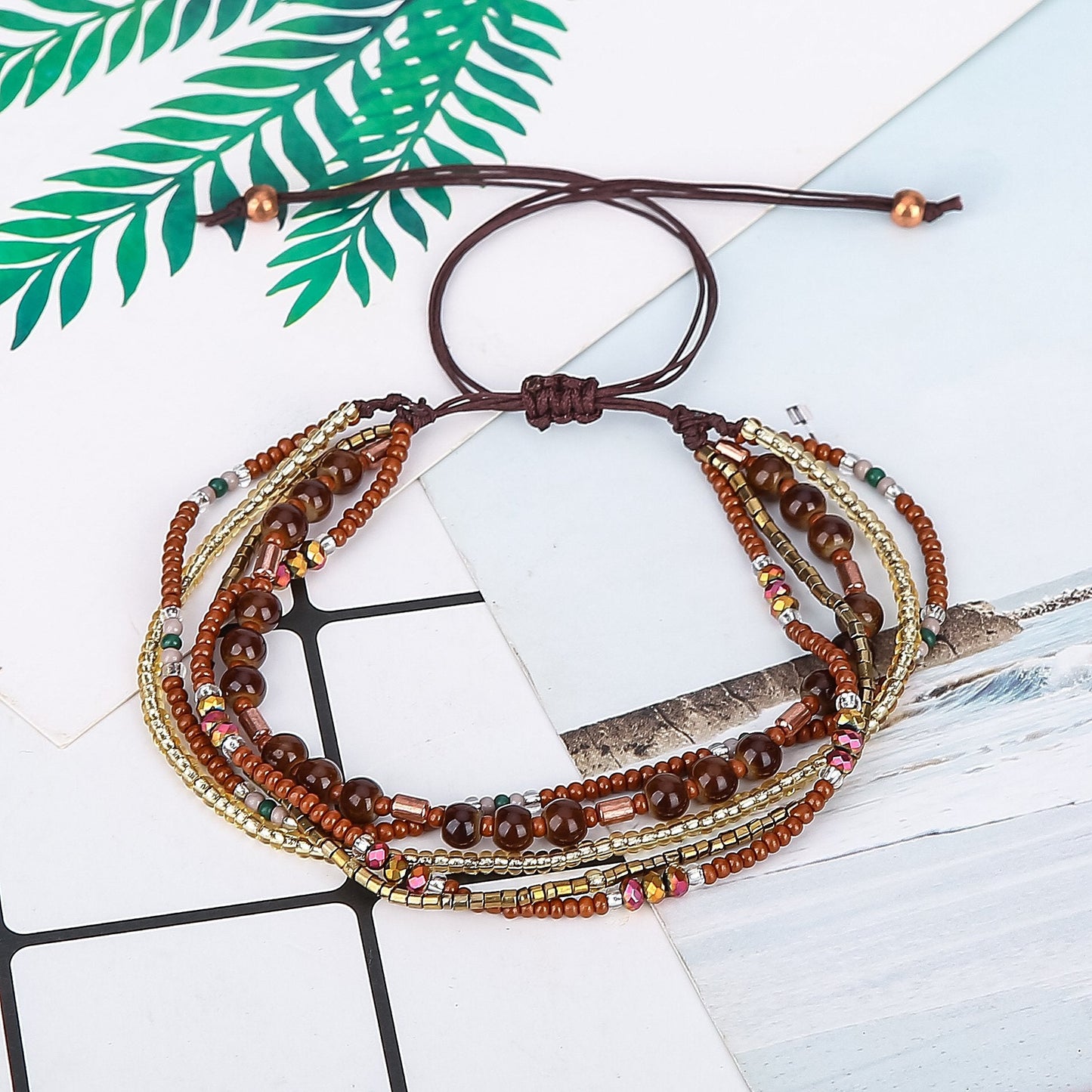 JOYA GIFT Handmade Adjustable Wrap Bracelet Bohemian String Braided Beads Anklets Gifts for Women
