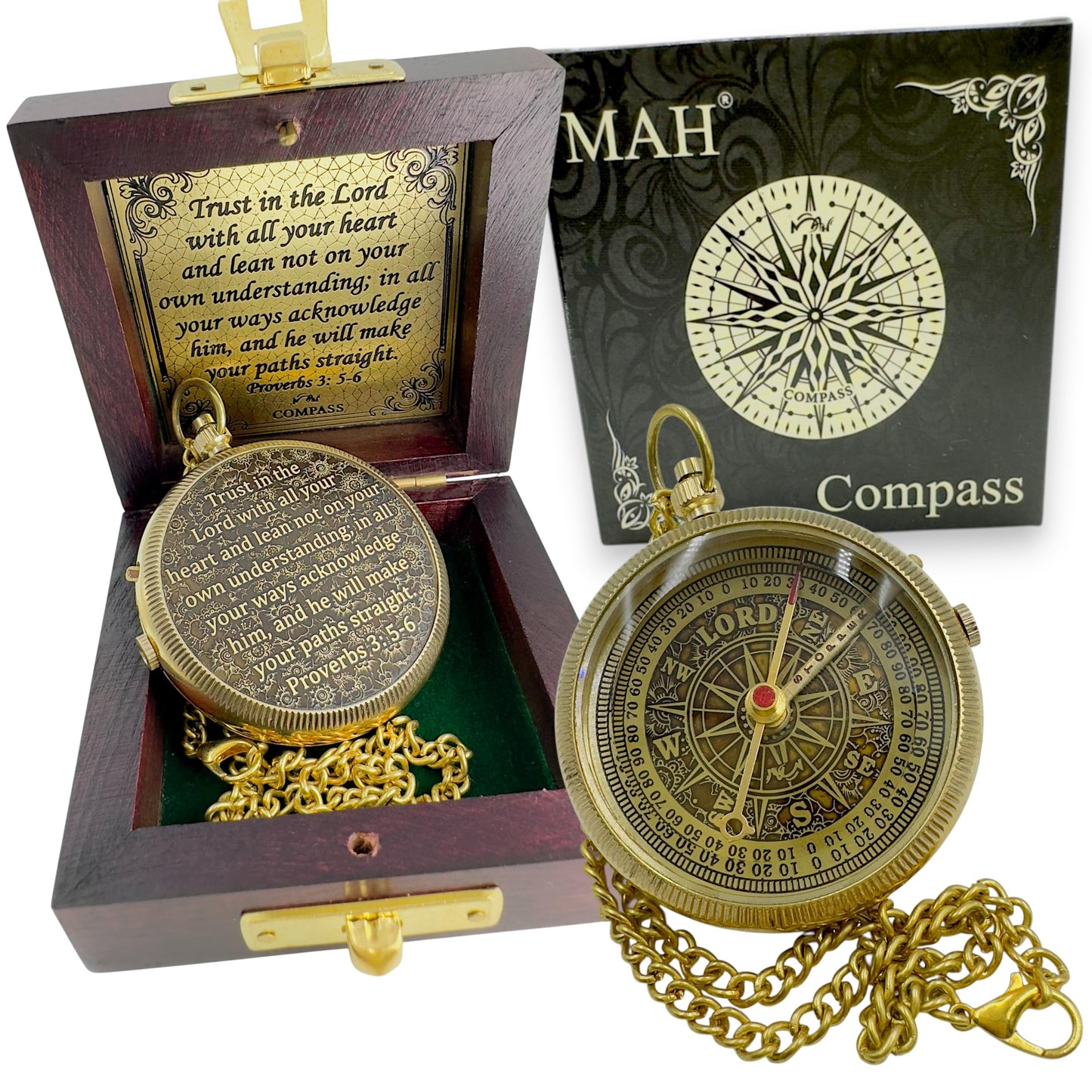Trust in the Lord Compass – Embossed Brass Christian Gift with Proverbs 3:5–6 Scripture, Faith-Based Religious Keepsake for Son or Grandson, Meaningful Baptism or Confirmation Gift of Guidance