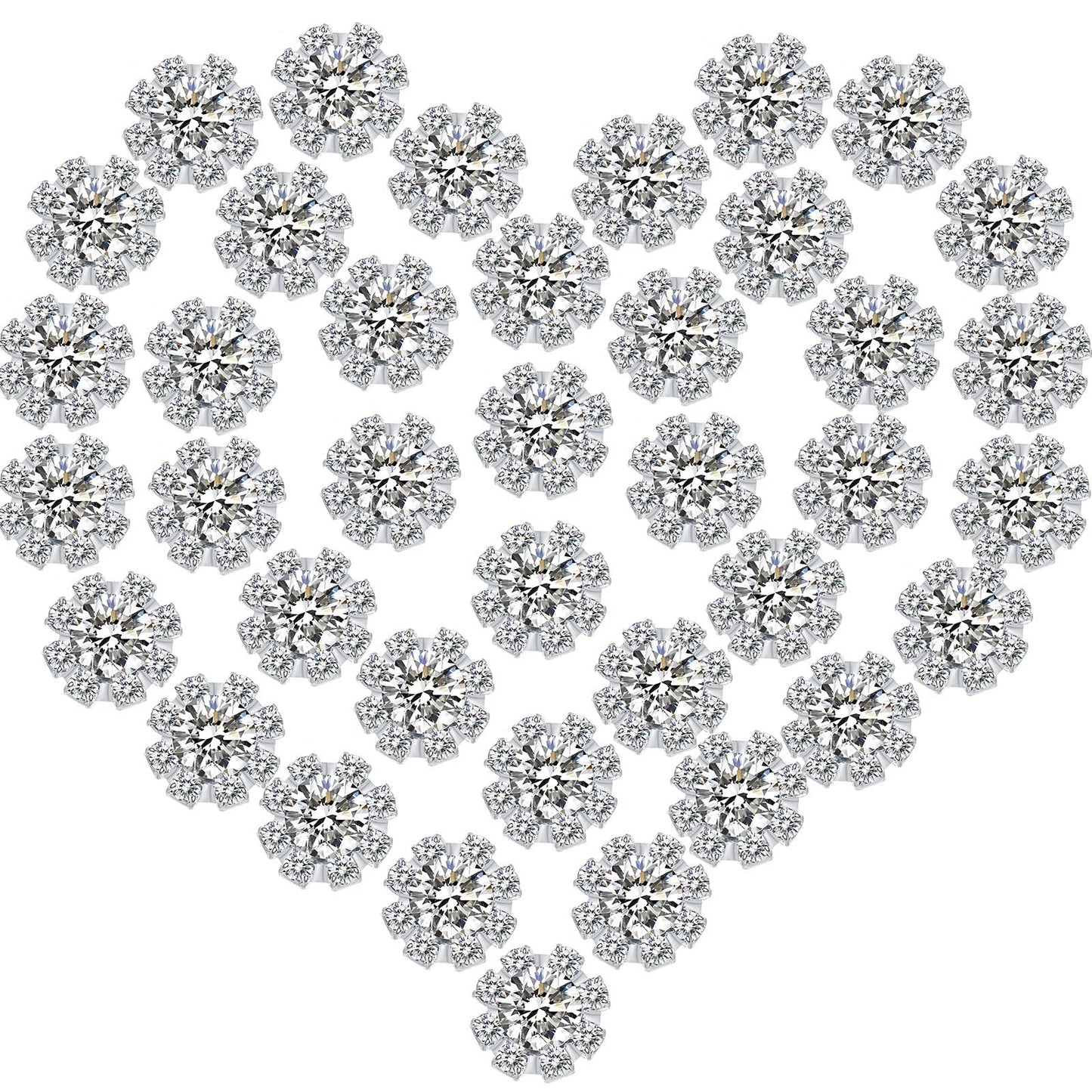 70 Pcs 16mm Rhinestone Embellishments Flatback Buttons Jewelry Flower Crystal Accessory for Crafts DIY Jewelry Making Wedding Decoration Bridal Bouquet Halloween Christmas(Silver)