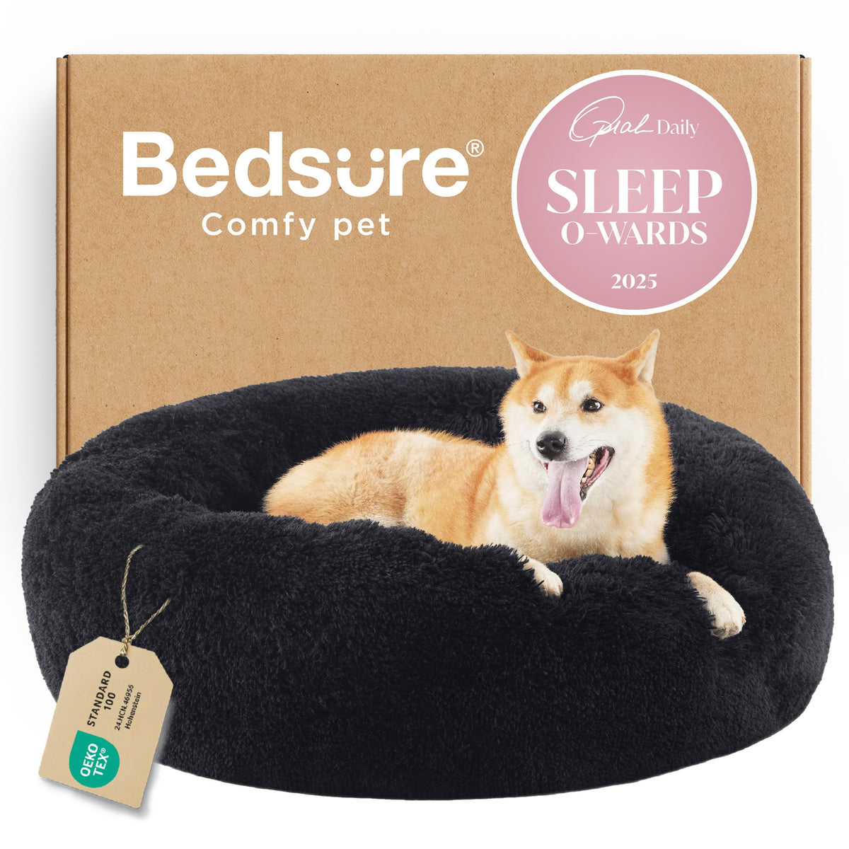 Bedsure Calming Small Medium Dog Bed Donut Washable Puppy Bed,27ins Black