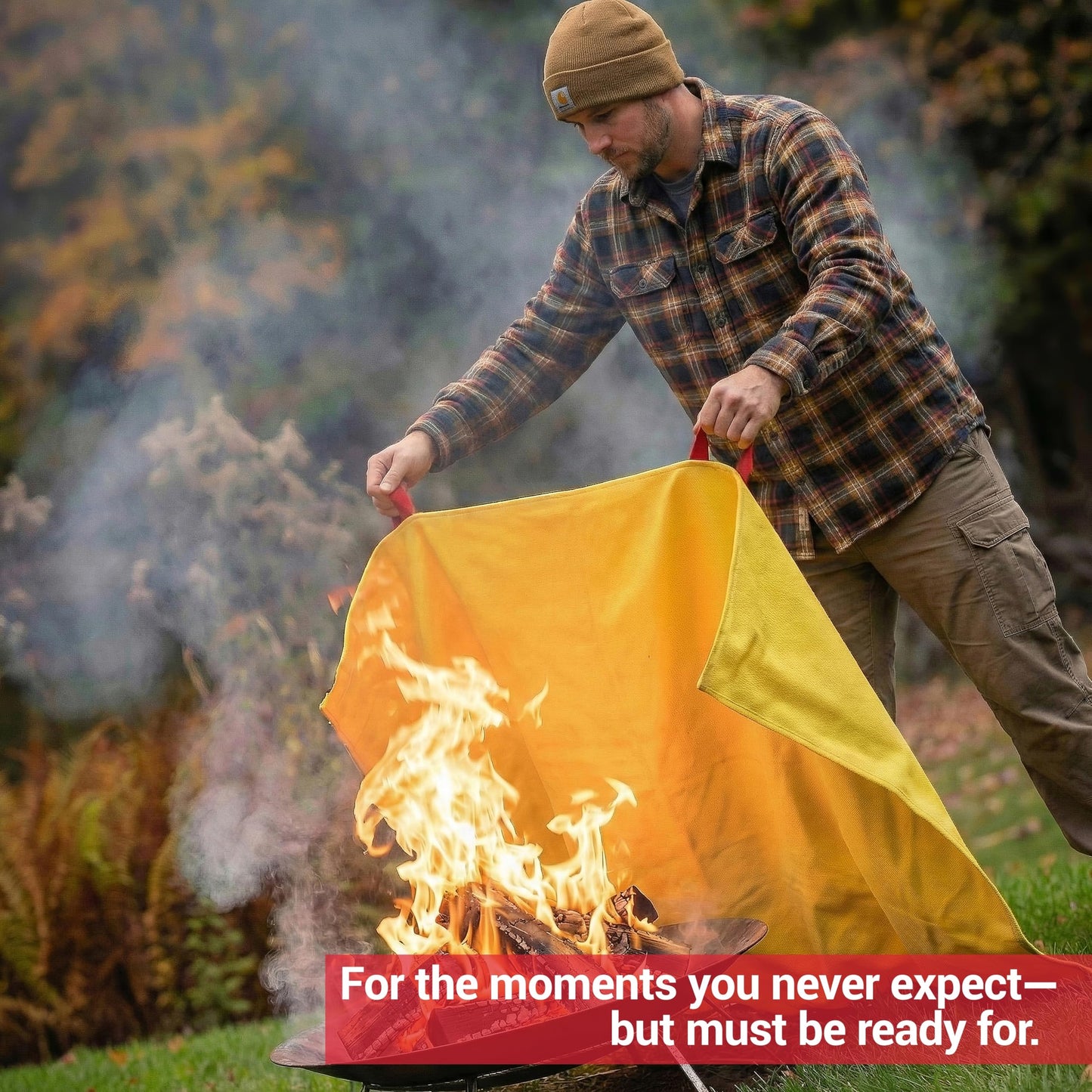 National Park Foundation Partner Emergency Silicone Fire Blanket with Safety Handles, 40"x40" Silicone Coated UM9 Fiberglass Fire Blanket, Home and Kitchen Fires, Camping Gear, Designed in USA(2Pk)