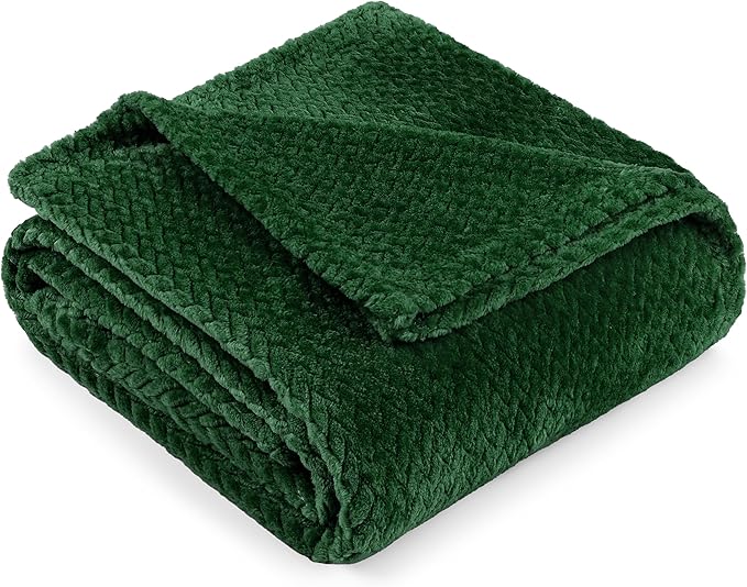 PAVILIA Soft Fleece Forest Green Throw Blanket for Couch, Lightweight Plush Warm Blankets for Bed, Fuzzy Cozy Flannel Blanket Throw for Sofa, Travel, Jacquard Pattern, Emerald Green, Twin, 60x80 inch