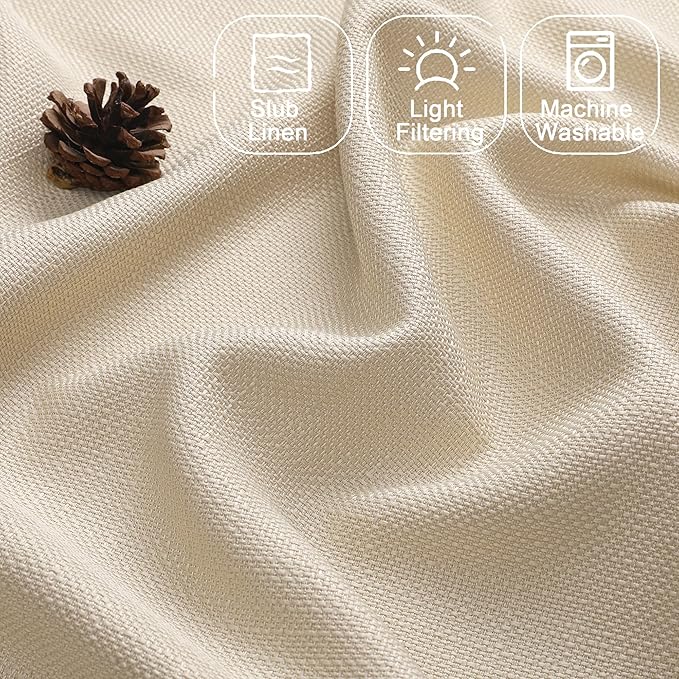 Chyhomenyc Bedroom Curtains 45 Inch Length 2 Panels, Faux Linen Textured Semi Light Filtering Soft Airy Rod Pocket Window Treatment Drapes for Living Room, Each 30Wx45L Inches, Linen Color