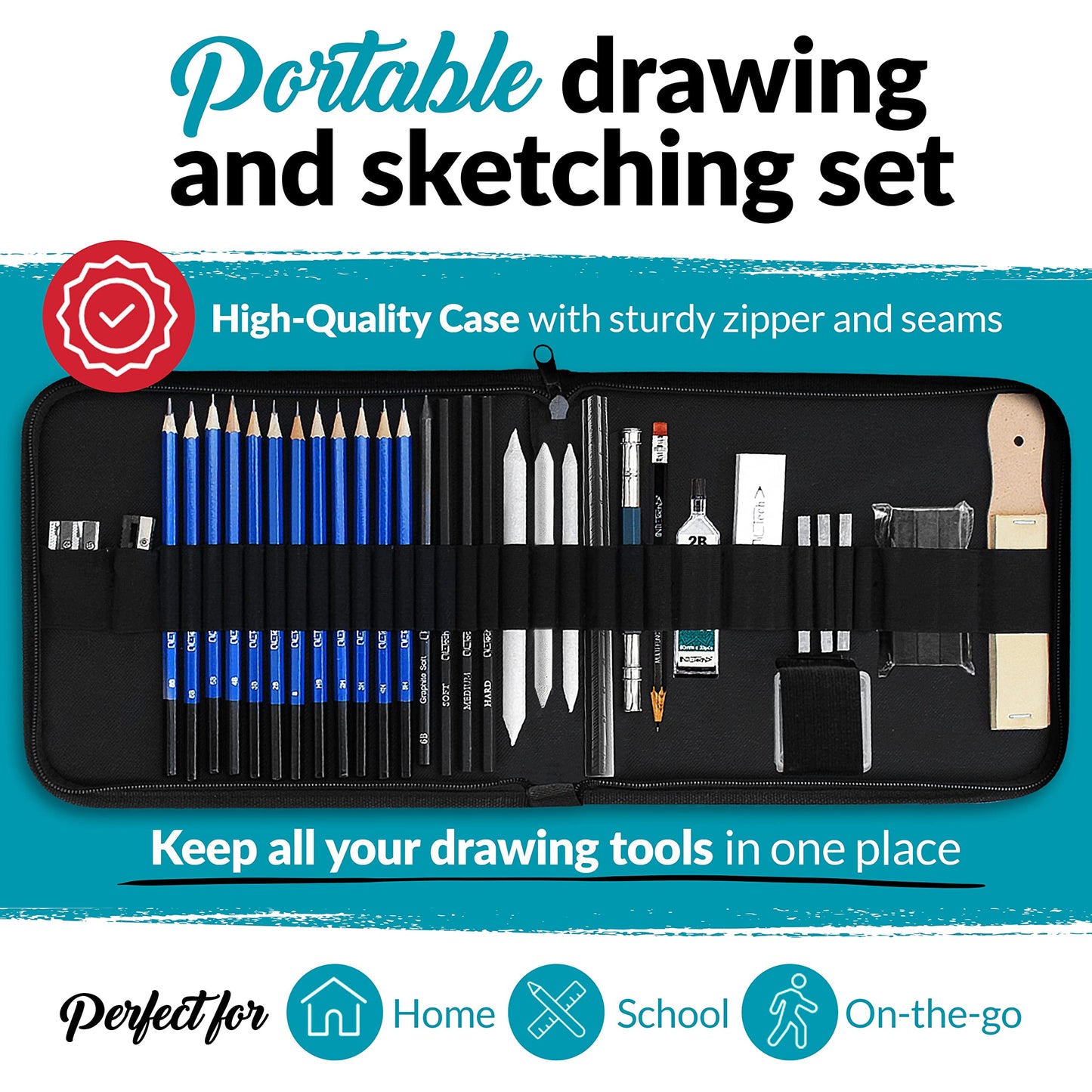 NIL - TECH 37-Pc Professional Drawing Set & Sketching Kit for Adults – Complete Art Supplies with Travel Case, Sketch Pad & Tutorials – Ideal Gift for Sketching