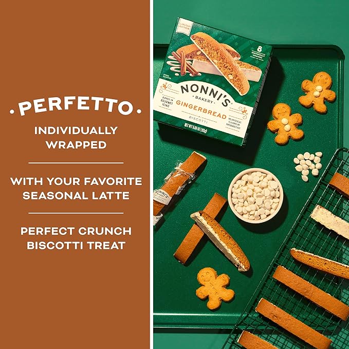 Nonni's Gingerbread Biscotti Holiday Cookies - Gingerbread Cookies - Gingerbread Christmas Cookies w/Almonds & White Icing - Biscotti Individually Wrapped Cookies - Italian Cookies - 6.88 oz