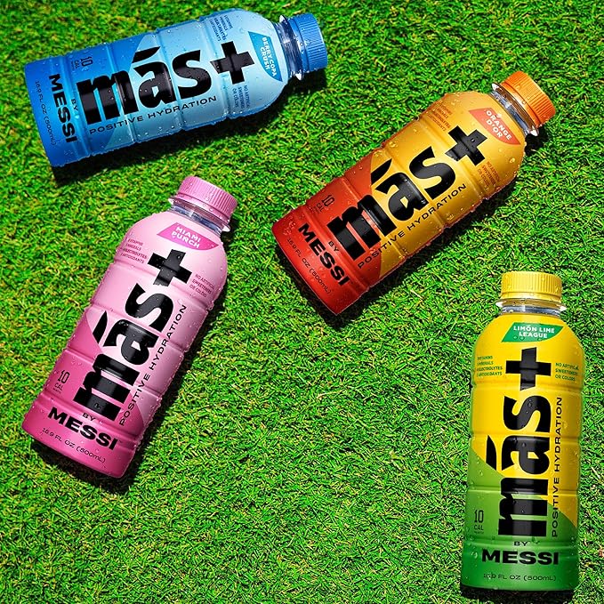 Más+ by Messi 16.9oz Miami Punch, Sports Drink & Hydration Beverage, Natural Flavors with Vitamins and Electrolytes, No Artificial Sweeteners or Colors, 12-pack