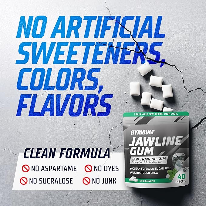 GYMGUM Jawline Gum Ultra Hard Chewing Gum | No Calories, No Sugar, No Artificial Sweeteners | Keto Friendly Mewing Gum for Jawline Training & Exerciser