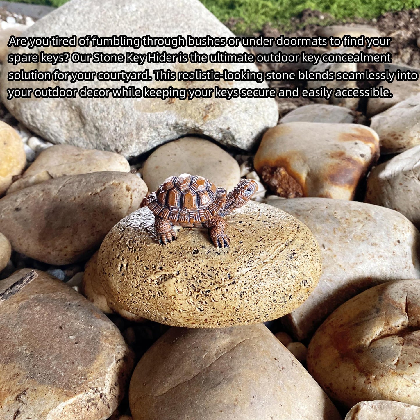 Turtle Rock Key Hider – Weatherproof Outdoor Hidden Key Box, Resin Garden Statue with Secret Compartment for Spare Keys, Yard Garden Patio Décor, Discreet Hidden Storage