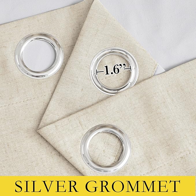 NICETOWN 100% Absolutely Blackout Linen Curtains with Thermal Insulated White Liner, 52" W, 2 PCs, Beige, 95" Long Drapes Sweep The Floor Decorative Keep Privacy Panels for Living Room/Villa/Bedroom