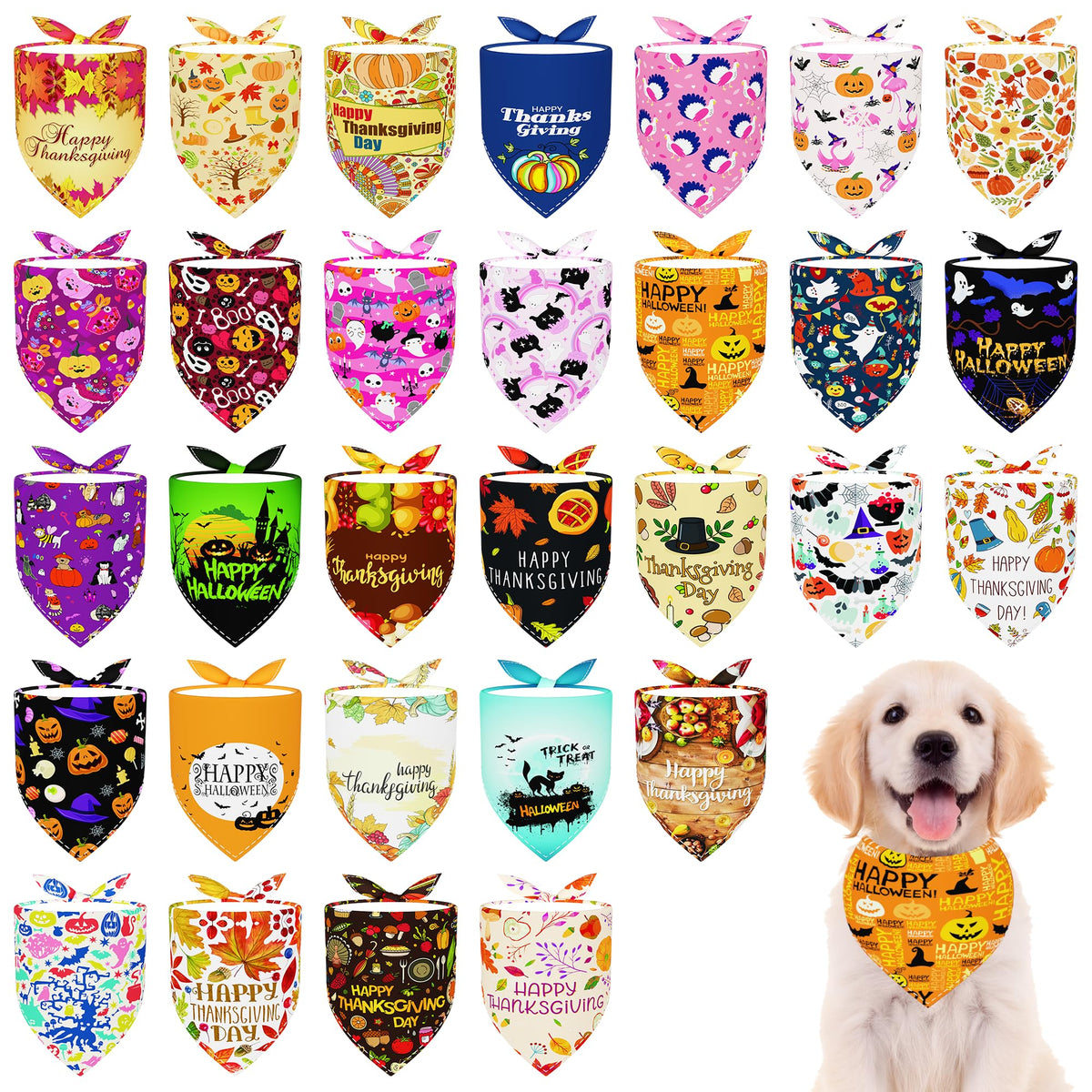 Pai Sence Pride Day Dog Bandanas Bulk for Small Dogs Sewn Edges 18" 30Pcs S