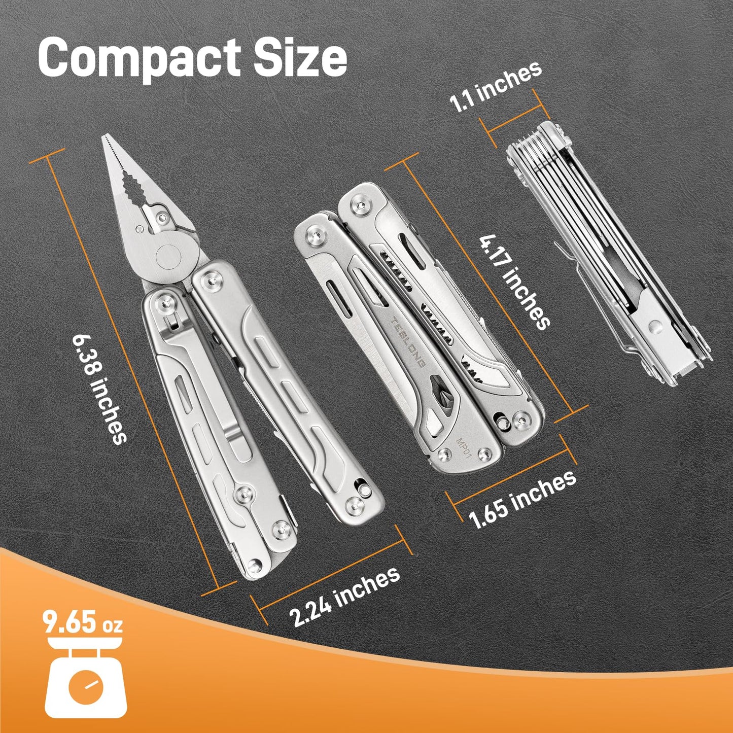 Teslong 18-in-1 EDC Multitool Pliers with Scissors, Pocket Knifes with Screwdrivers, Replaceable Wire Cutters and Saw with Self-locking, Outdoor, Survival, Camping, Stainless Steel, Gift for Men Dad