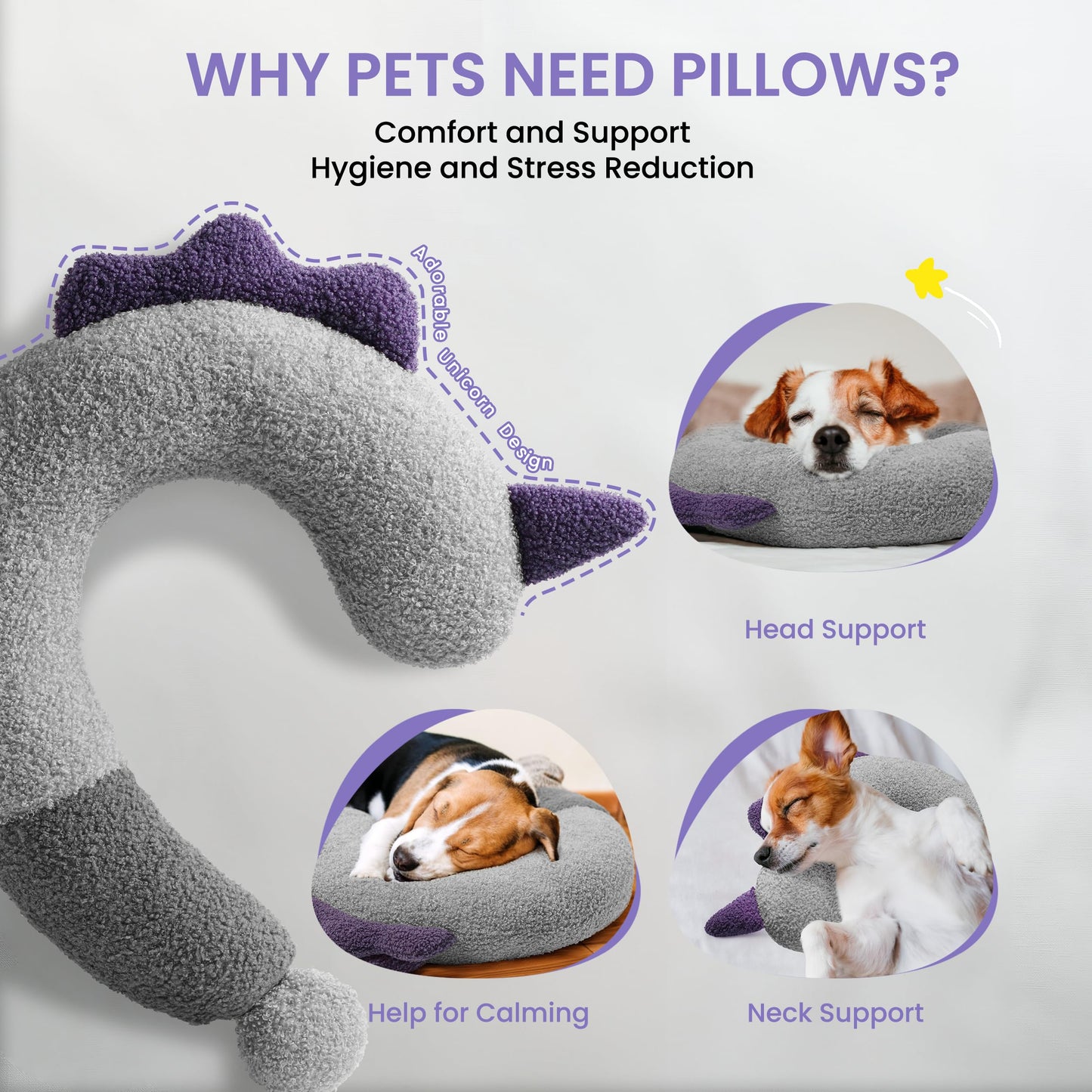 HiPetpy Dog Calming Pillow - Soft Neck Pillow for Dogs, Washable Sleep Pillow for Better Sleep, Reduces Anxiety, Gift for Small/Medium/Large Dogs and Cats
