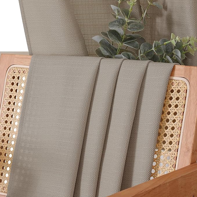 Chyhomenyc 2 Panels Stone Beige Kitchen Curtains 24 Inch Length Tier Curtains, Faux Linen Textured Small Cafe Curtains, Light Filtering Short Window Curtains for Bathroom Basement, Each 30x24 Inch