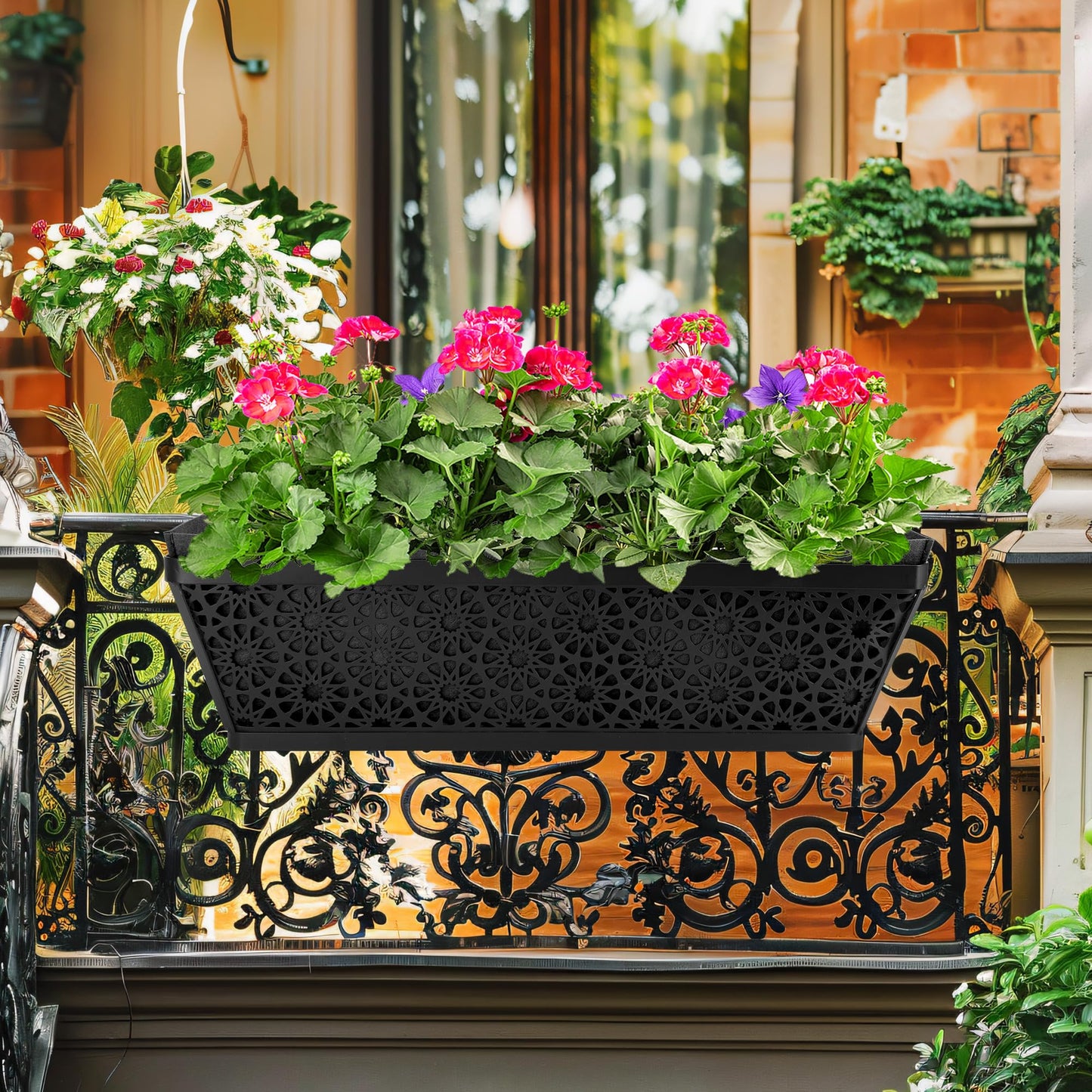 Adnee 2 Pcs 24 Inch Fabric Plant Window Box Liners-Rectangular Non-Woven Planter Basket Liner-Black Felt Flower Hanging Basket for Outdoor Garden Wall Hanging Planter Flower Vegetables