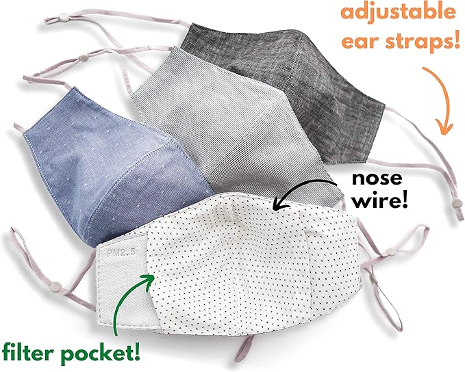 HOPE LOVE SHINE Cotton Reusable Face Masks w/Adjustable Ear Loops & Filter Pocket