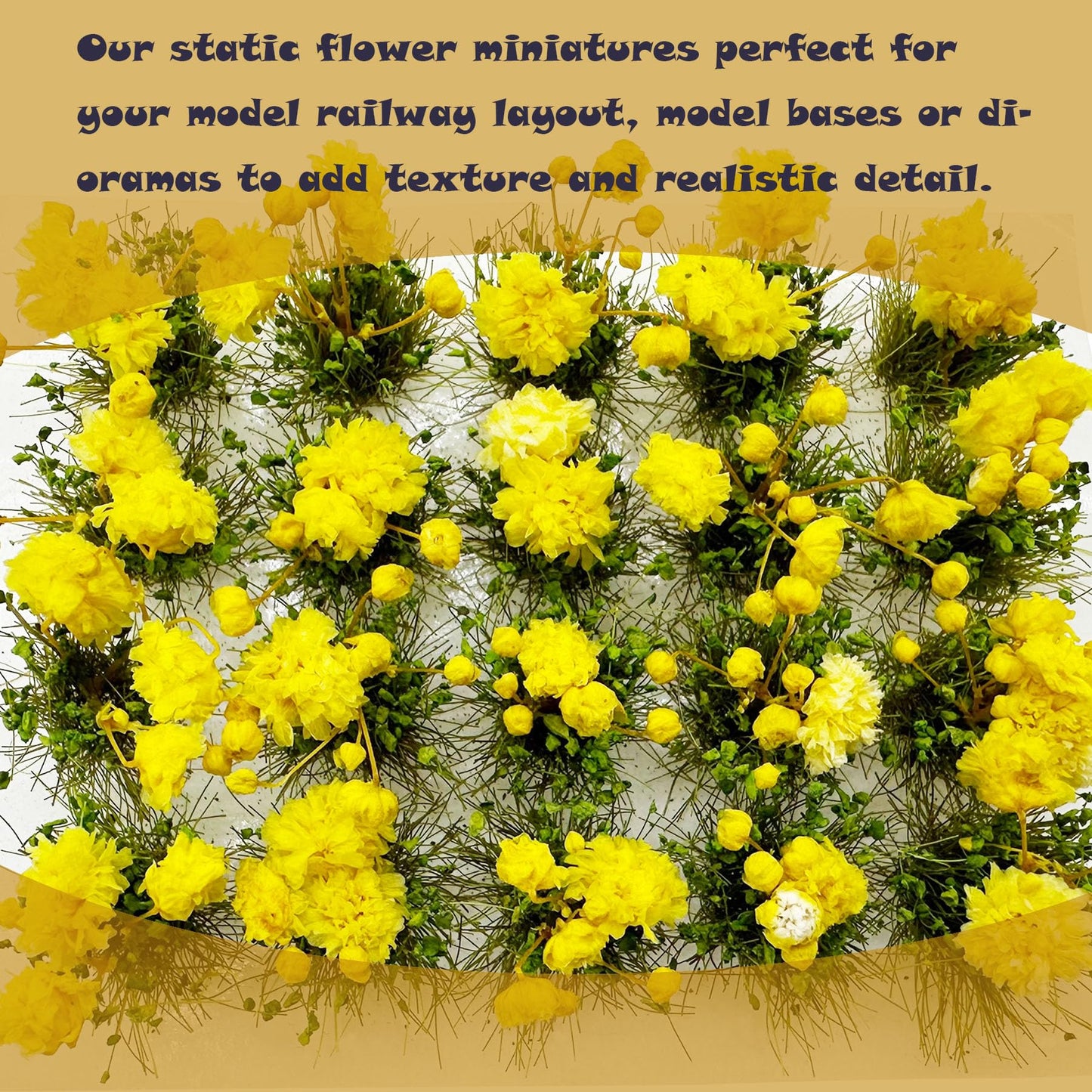 Woohome Flower Cluster Flower Vegetation Groups Grass Tufts Miniature Static Scenery for DIY Architecture Building Model Railway Train Diorama Garden Scenery Landscape Layout (Moon Flower, Yellow)