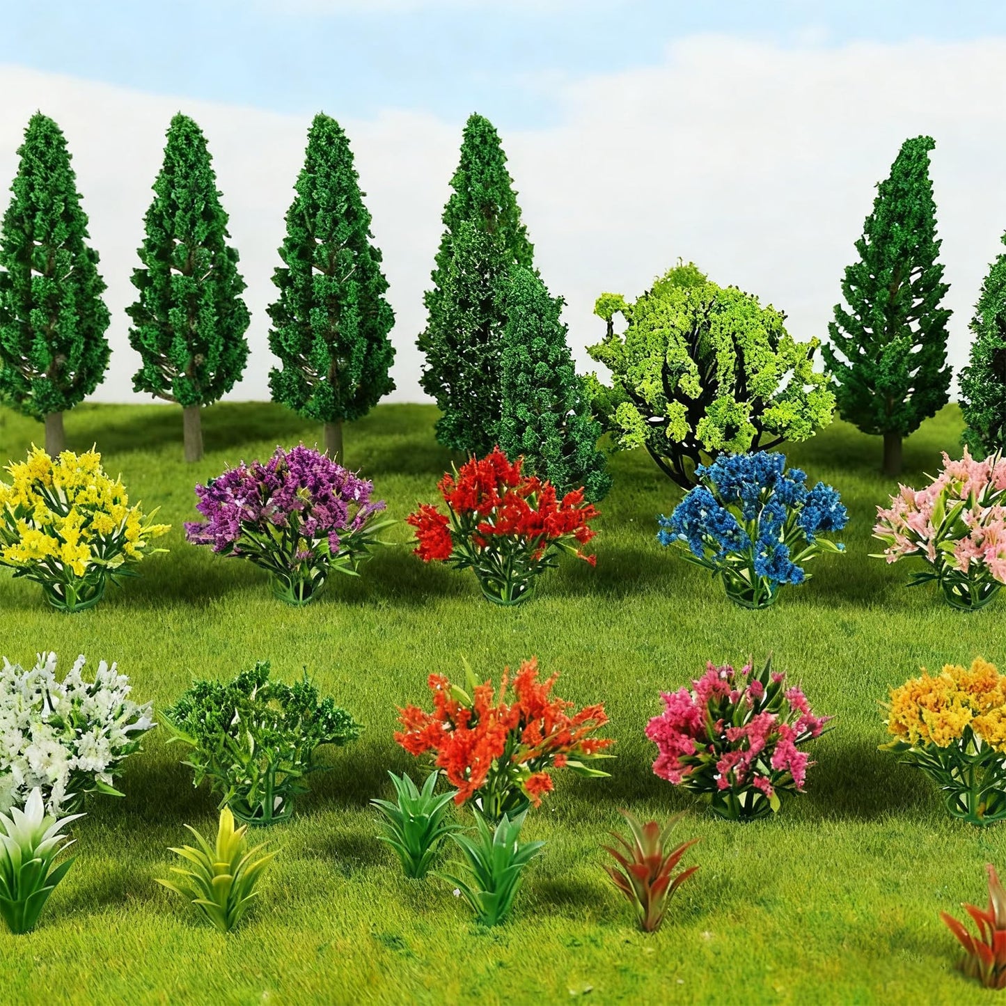 Gallipower 70pcs Model Trees 1.57-2.55" Mixed Diorama Model Tree Colourful Flower Trees Grass Architecture Mini Trees for Crafts Building Model Railway Scenery Landscape Supplies (Style 03)