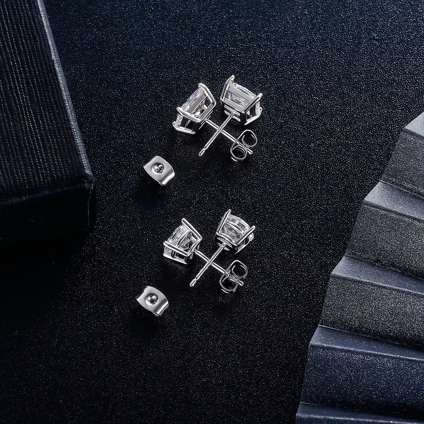 18K White Gold Plated Round Princess Cut Clear Cubic Zirconia Stud Earring of 6 Pairs (6 Pairs)