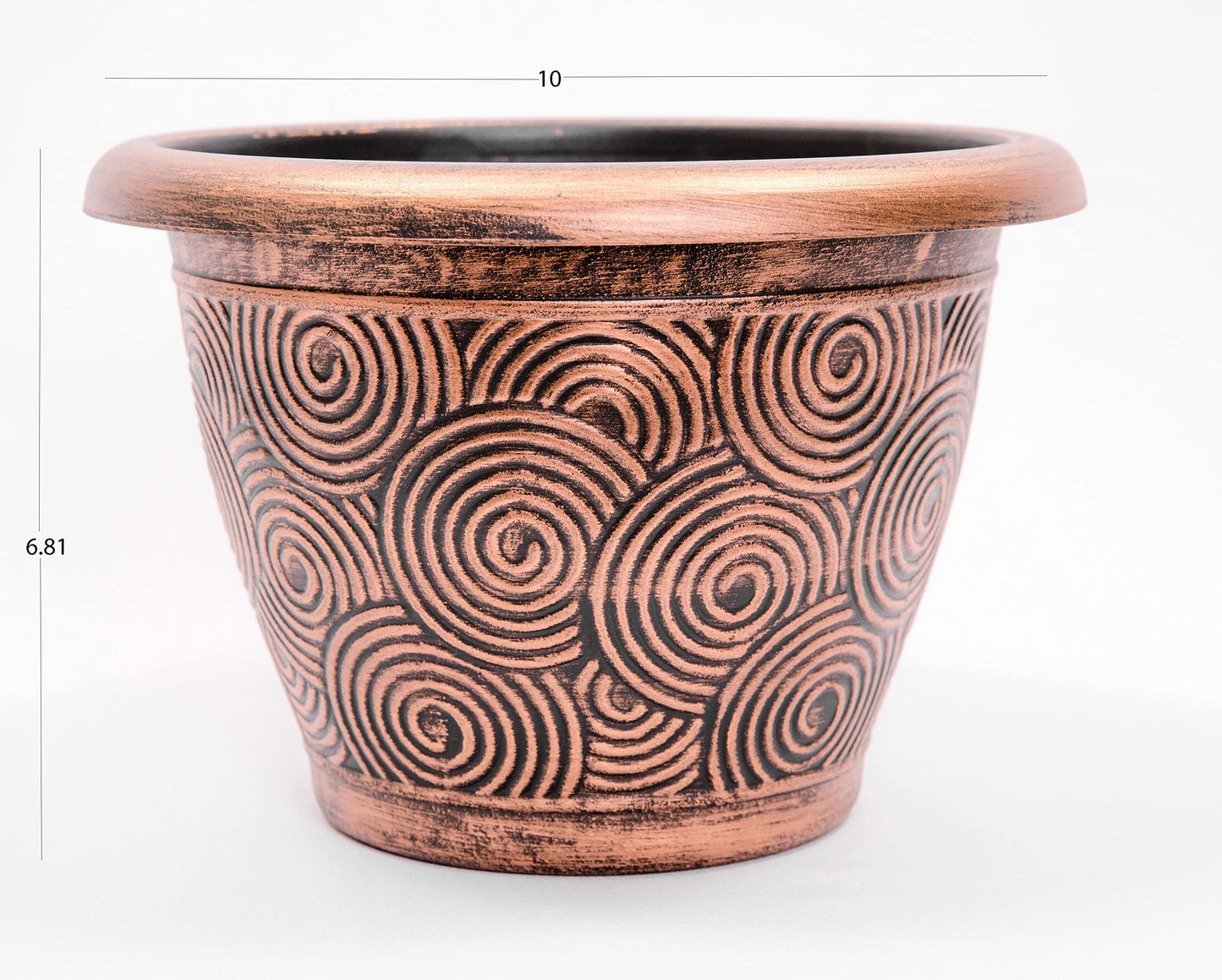 Set of 2 Circle Pattern Small Decorative Plastic Planter 10X7 inches for Indoor, Outdoor, Nursery, Garden, Patio, Office, Home Decor Use. Long Lasting, Reusable Light Weight (Concentric, Copper)