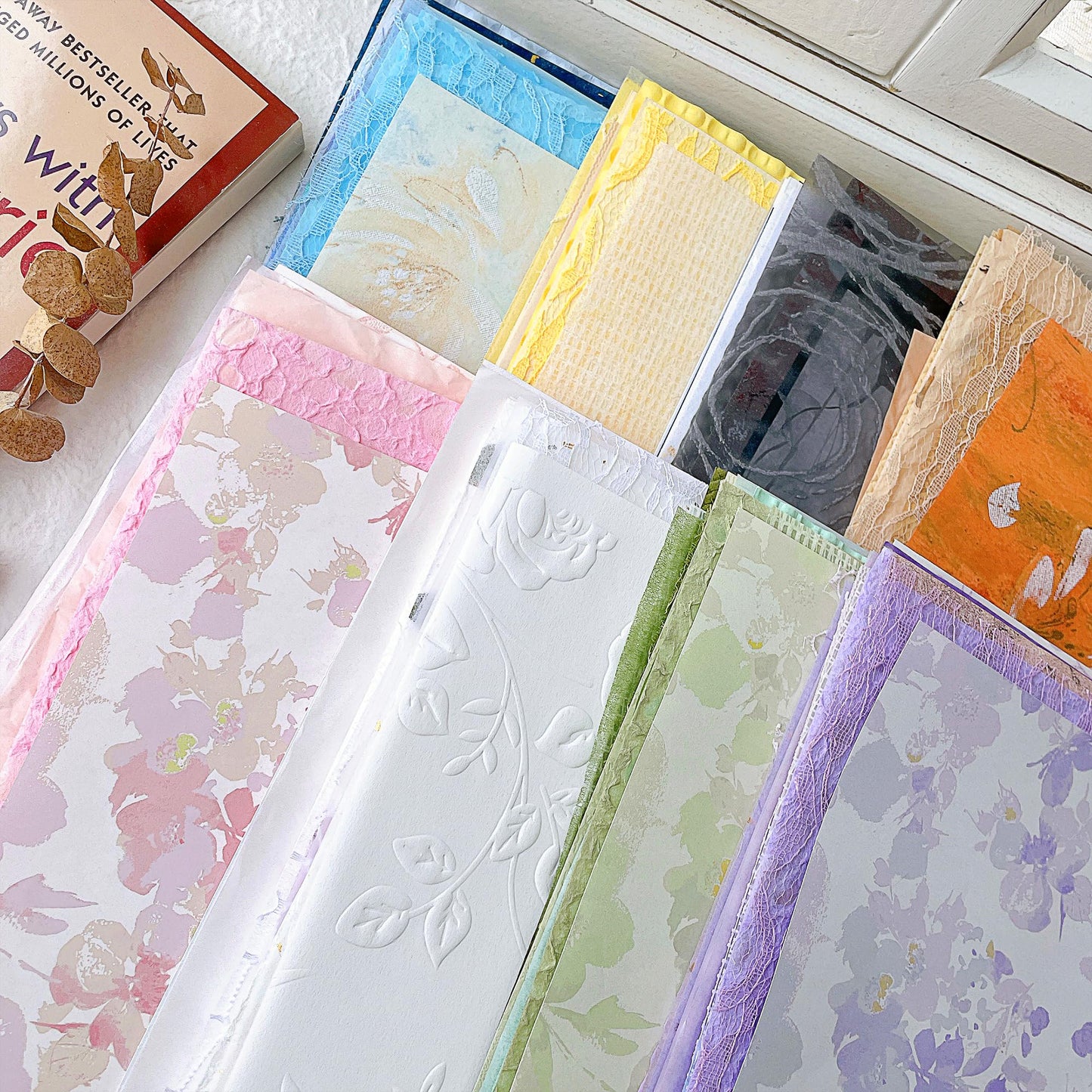 Aromoty 20Pcs Handmade Scrapbook Paper Craft Textured Paper Wedding A5 sheet Mesh Fabric Mulberry Special Mix for Bridal Scrapbooking Junk Journal Journaling Supplies DIY Materials,5.8x8.2 inches