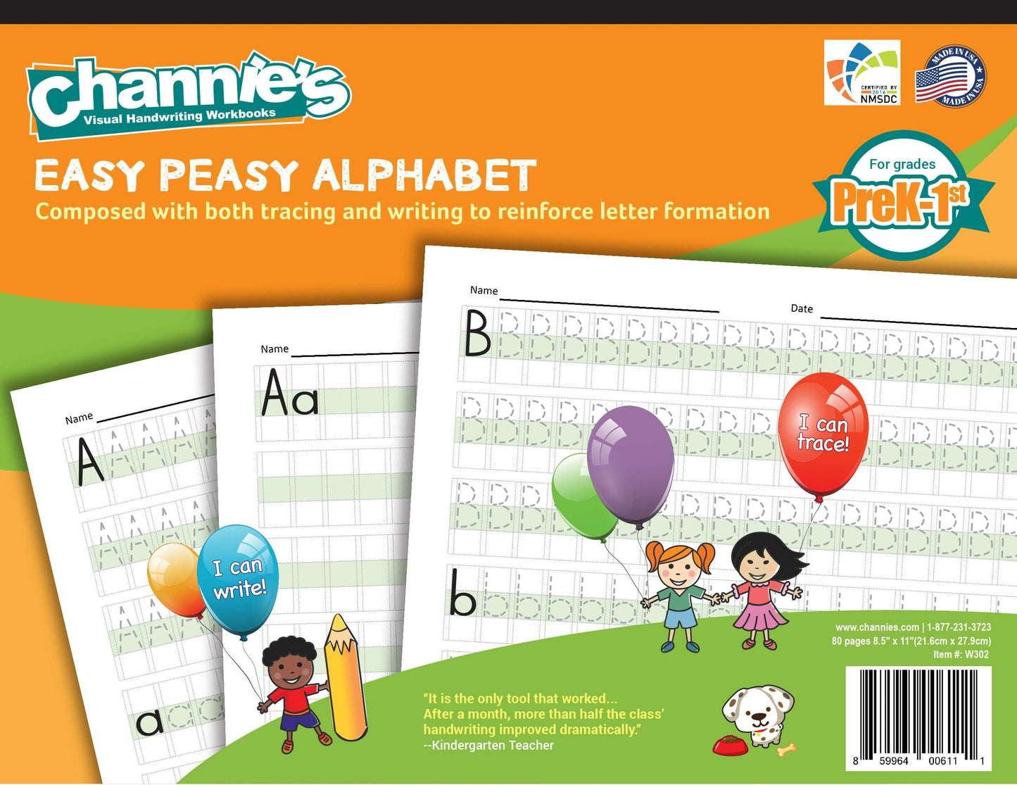 Channie’s All-in-One Visual Handwriting & Math Workbook Set for Pre-Kindergarten - 1st Grade Elementary School Students (5 Pack)