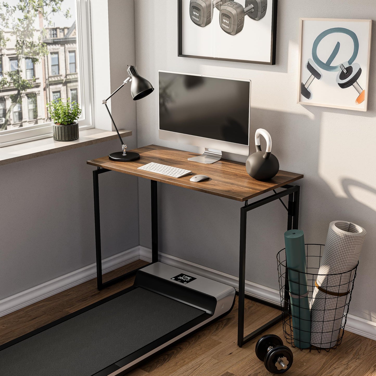 alawooder Folding Desk - 31.5" Wood Top Foldable Desk for Small Spaces | No Assembly Required Compact Desk for Home Office, Writing, and Study