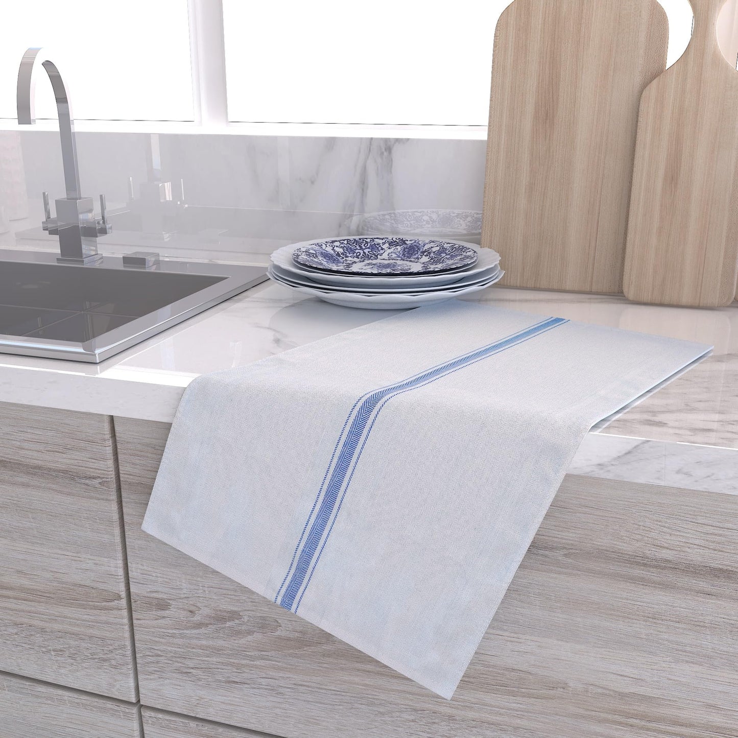 RIVERSTREAM Dish Towels - (Blue, 15-Pack) 100% Cotton, 14 x 25 Inches, Super Absorbent, Reusable Cleaning Kitchen Dish Towels Set