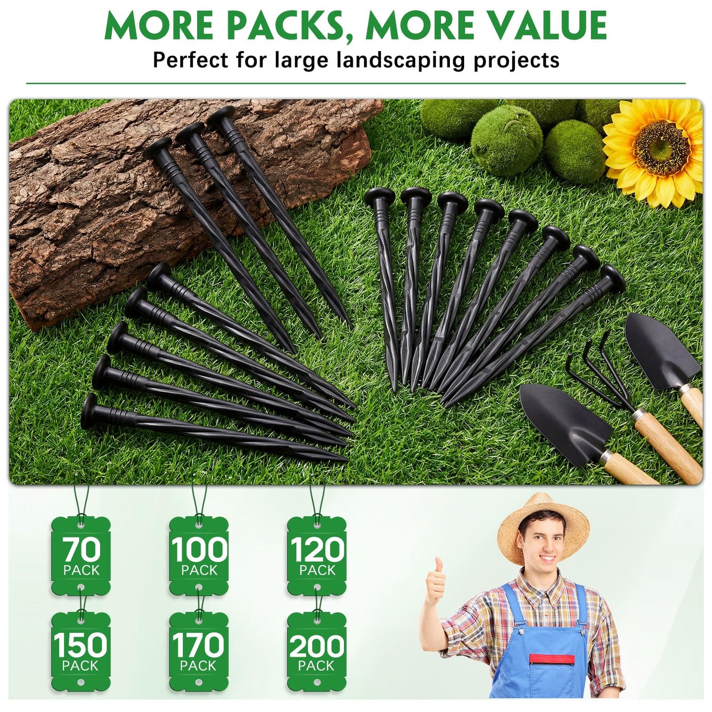 Garaook 100PCS 8-Inch Plastic Landscape Edging Stakes, Spiral Nylon Landscape Spikes, Anchoring Nails for Weed Barrier, Paver Edging, Landscape Edging, Artificial Turf, Grass Pathways, Black