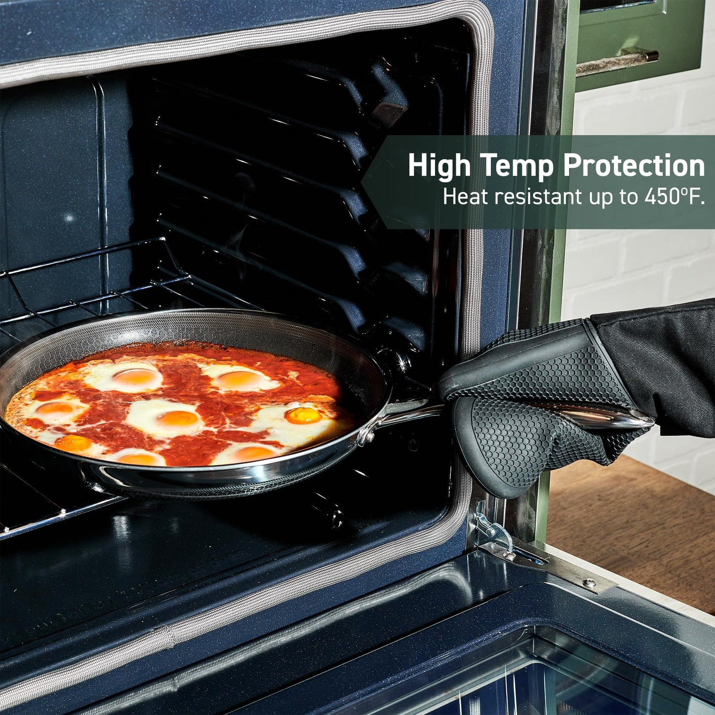 HexClad Silicone Oven Mitt Set, 2-Pack, Heat Resistant to 500ºF, Black
