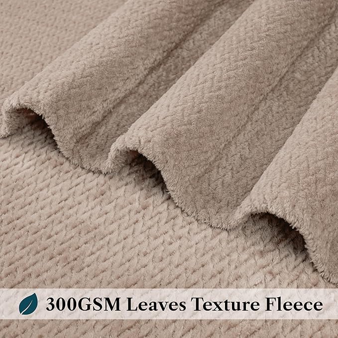 PAVILIA Soft Fleece Taupe Tan Throw Blanket for Couch, Lightweight Plush Warm Blankets for Bed, Fuzzy Cozy Flannel Blanket Throw for Sofa, Travel, Jacquard Pattern, Taupe/Camel, 50x60 inch