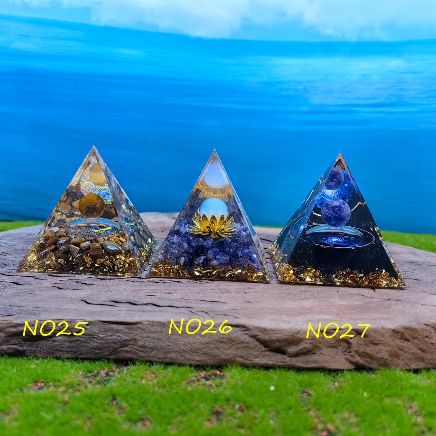 Healing Crystals Orgone Pyramid for Positive Energy, Stress Reduction, and Attracting Wealth and Luck Reduce Stress and Promote Healing with this Crystal Pyramid Home Decor (NO3,6cm)