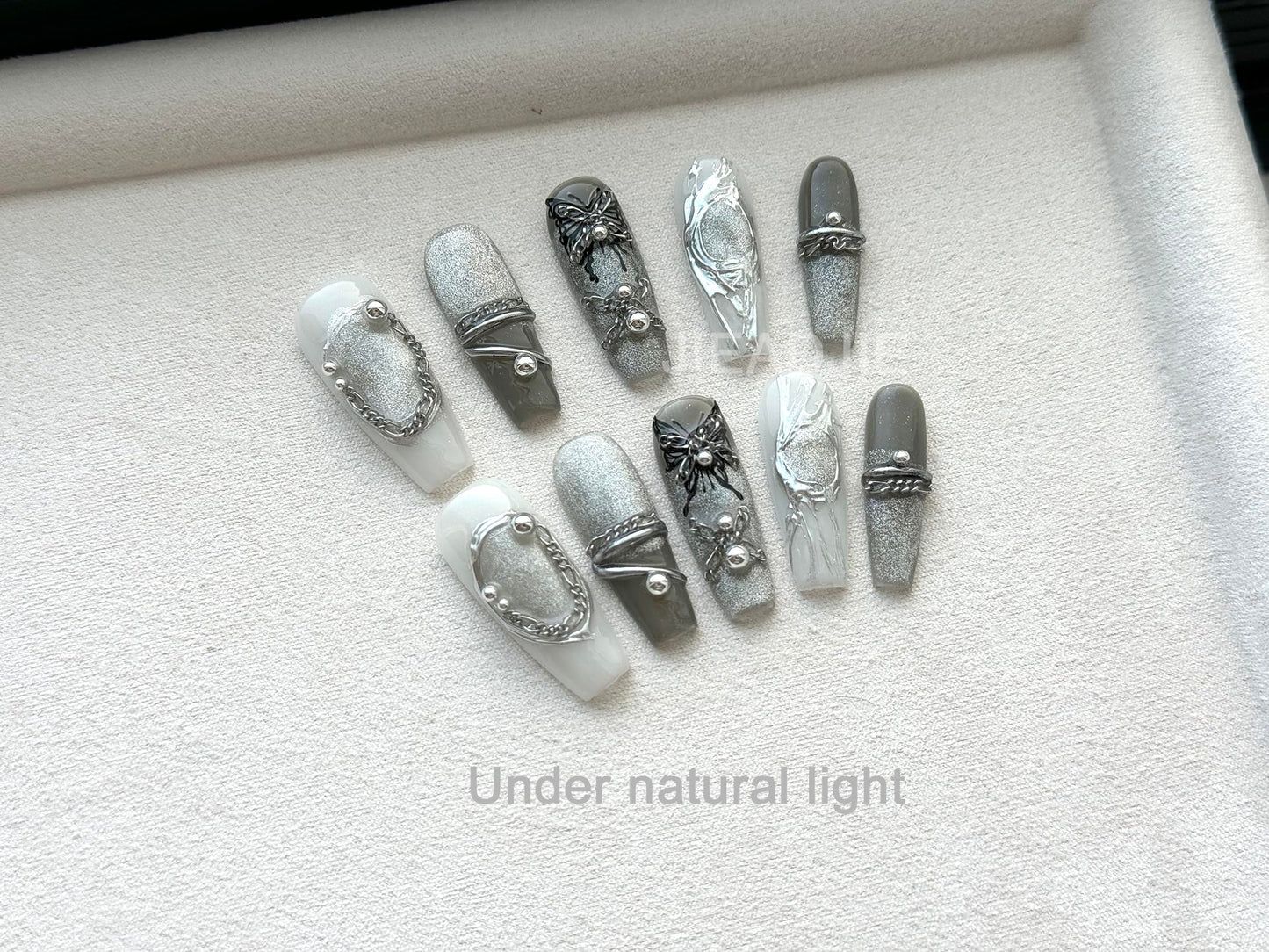JIEADJIE Press On Nails (100% Handmade),Mid-Length Version,Handmade Painted Nail Art by Nail Technician,Luxury (Black Butterfly, Medium)