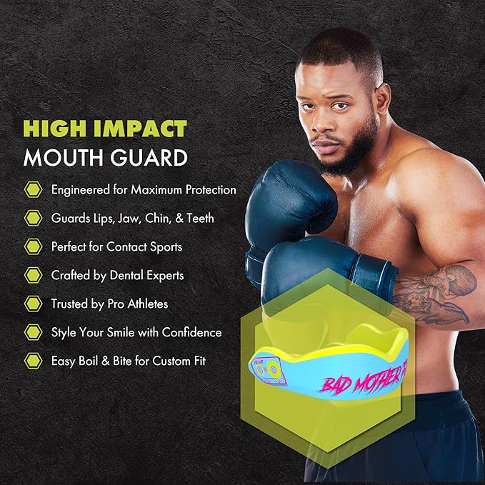 DAMAGE CONTROL High-Impact Mouth Guard – Sports Mouthguard for Boxing, Football, Hockey, Lacrosse & Basketball, Protects Teeth & Jaw, Protective Mouthpiece for Adults & Youth (Adult, BMF 2.0)